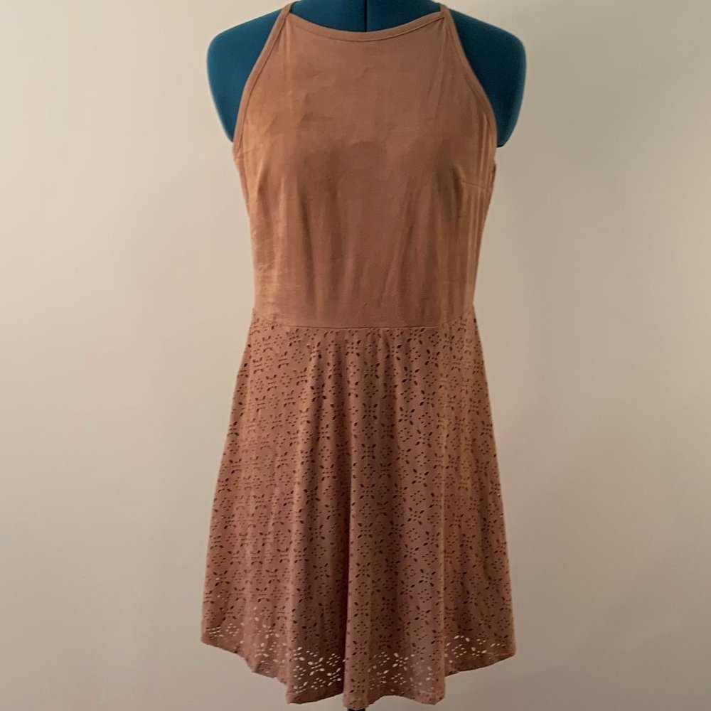 Pink Republic - Brown  Soft Faux Suede halter dress with an eyelet design.  MP